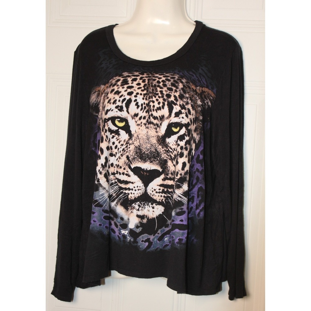 Leopard Graphic Rayon Spandex Long Sleeve Top Bold Streetwear Casual Cool *SZ XL
